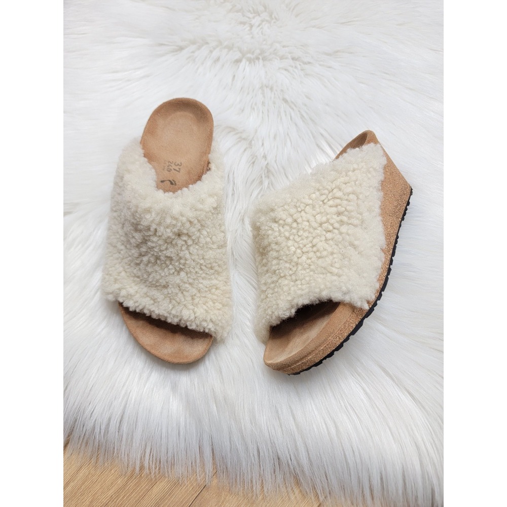 Birkenstock Papillio Namica Teddy Wedge Shearling Mules Women's Size 37 US 6